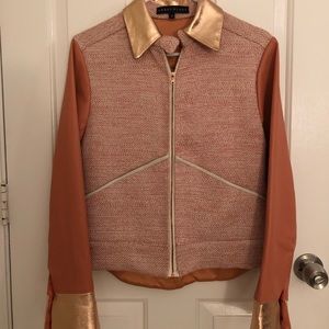 Abbey Glass Salmon Tweed Track Jacket, Size 4.